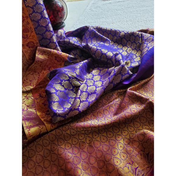 Women Pure Silk Royal Kanjivaram Saree Wedding Party Festive Handloom - Picture 14 of 16